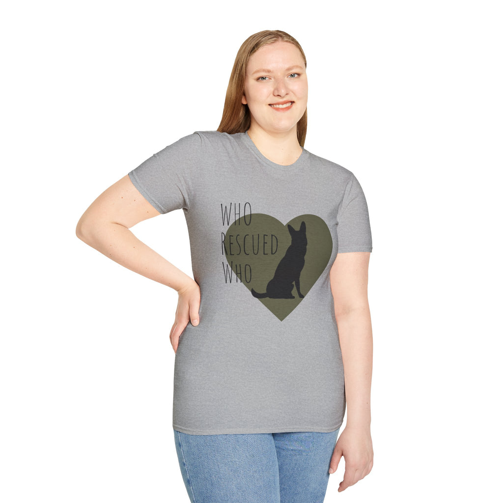 Rescue Dog Heart T-Shirt — "Who Rescued Who" Adoption Tee