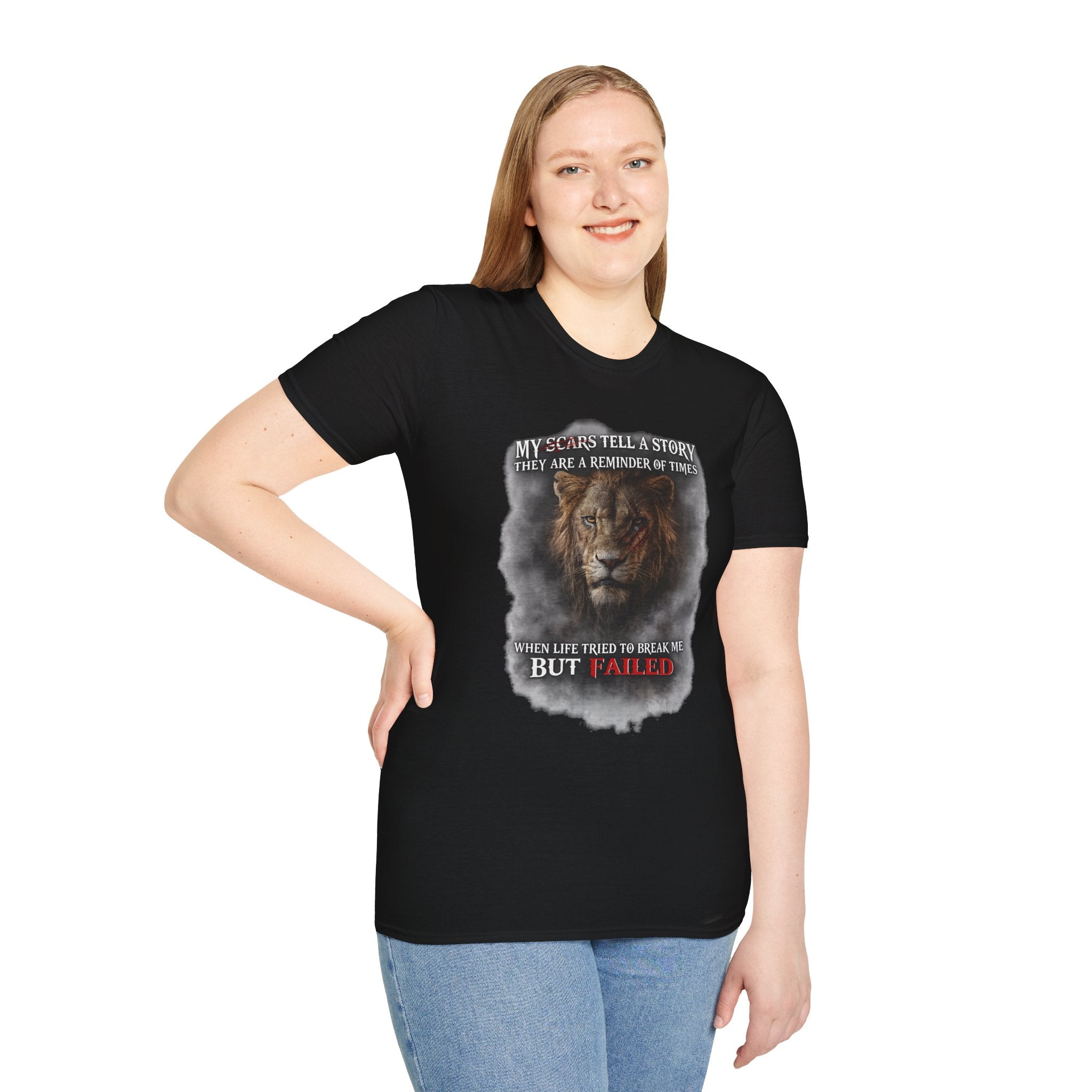 Lion Graphic T‑Shirt — "My Scars Tell A Story" Inspirational Tee