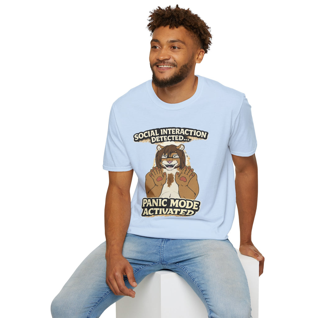 Panic Mode Activated T‑Shirt — "Social Interaction Detected" Funny Furry Graphic Tee