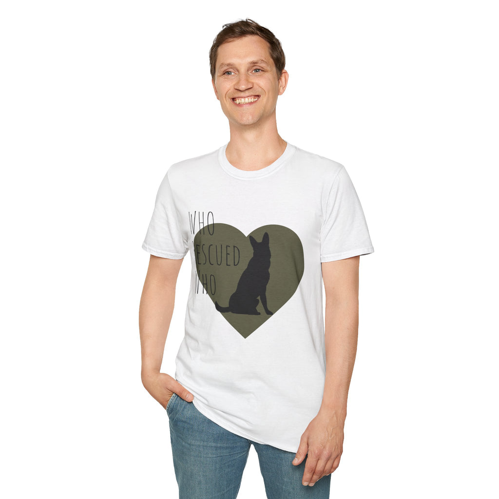 Rescue Dog Heart T-Shirt — "Who Rescued Who" Adoption Tee