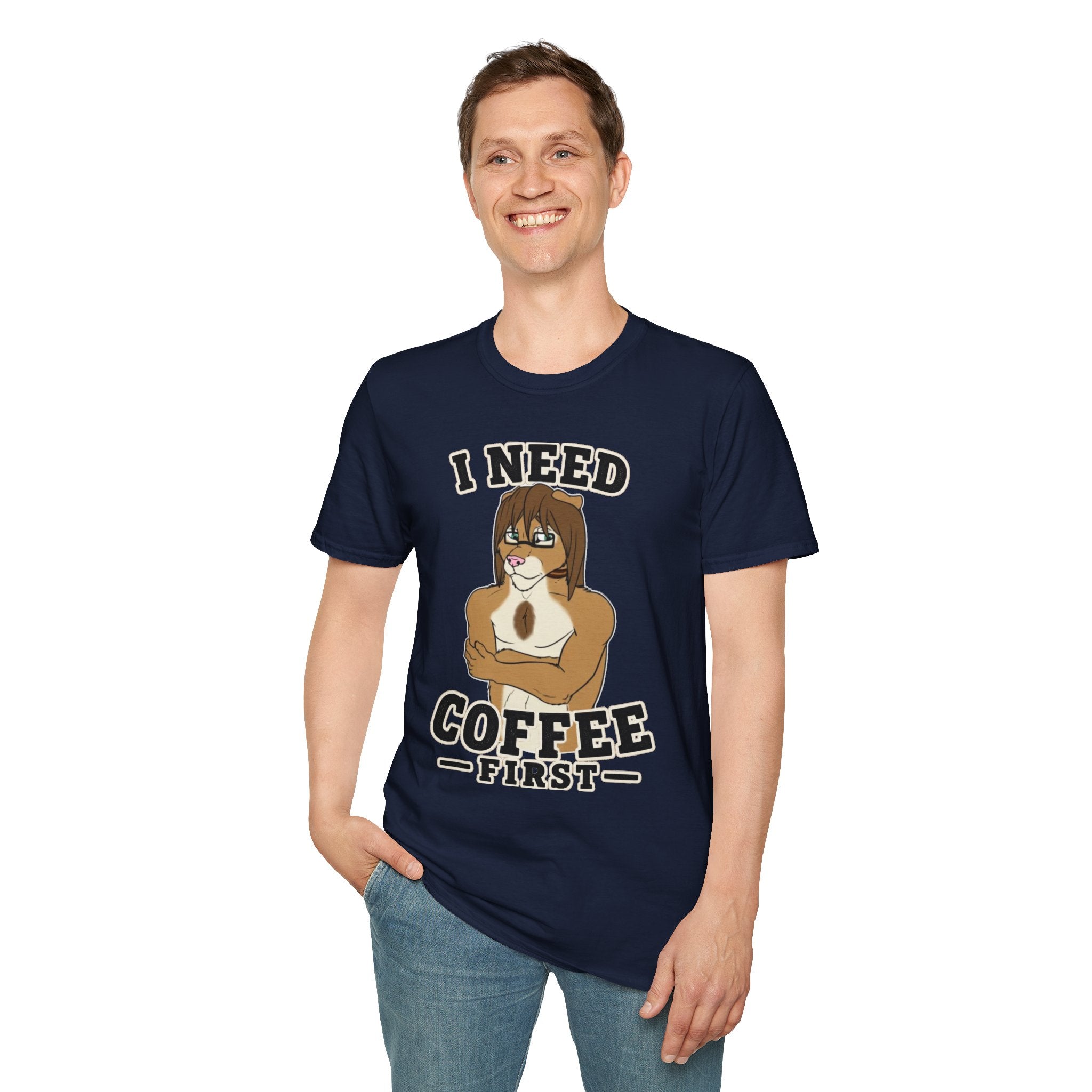 I Need Coffee First Lion Coffee Lover T-Shirt | Funny Furry Graphic