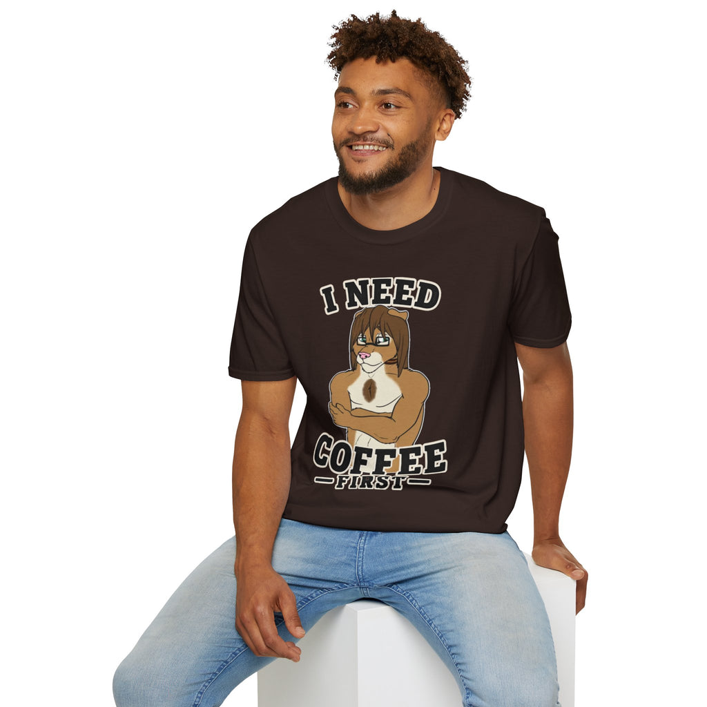I Need Coffee First Lion Coffee Lover T-Shirt | Funny Furry Graphic