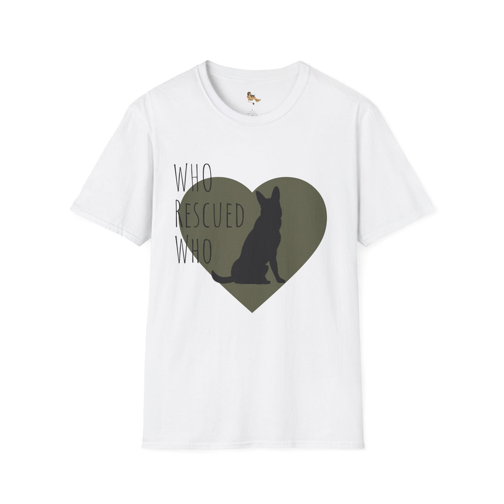 Rescue Dog Heart T-Shirt — "Who Rescued Who" Adoption Tee