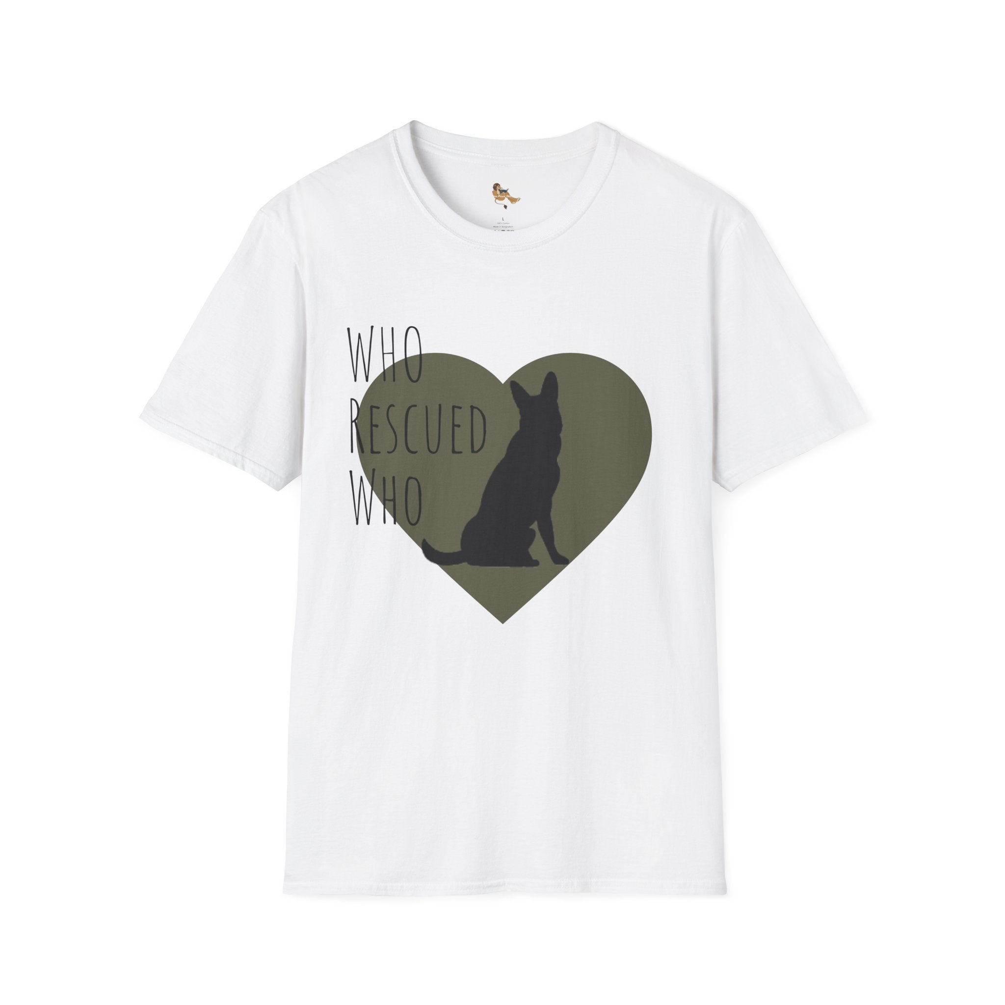 Rescue Dog Heart T-Shirt — "Who Rescued Who" Adoption Tee