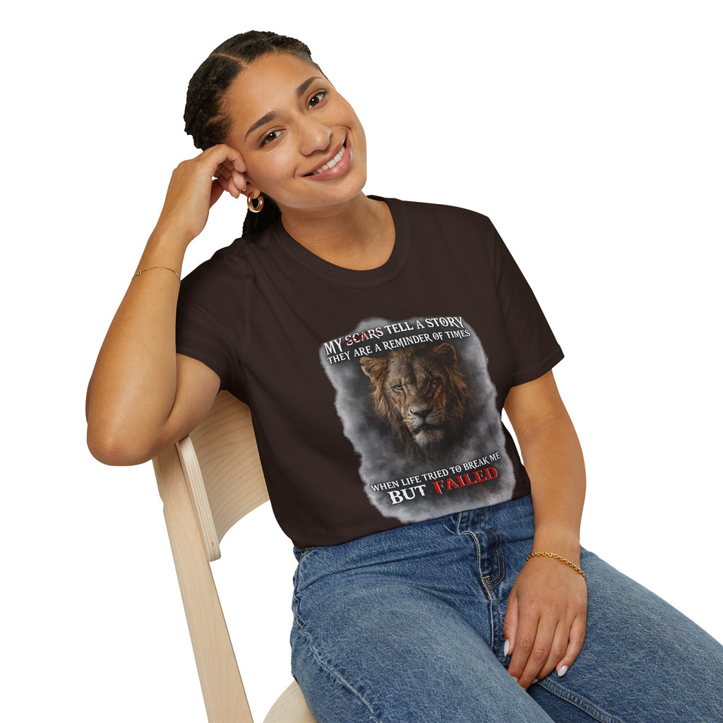 Lion Graphic T‑Shirt — "My Scars Tell A Story" Inspirational Tee