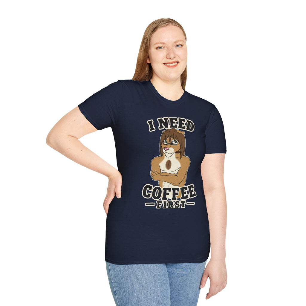 I Need Coffee First Lion Coffee Lover T-Shirt | Funny Furry Graphic