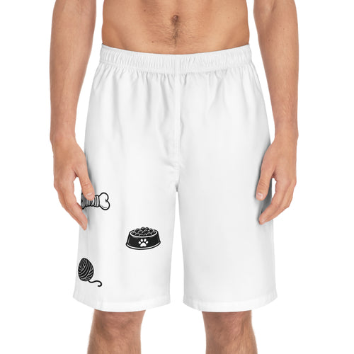 Cat Lover Yarn and Food Bowl Board Shorts | Mens Cat Pattern