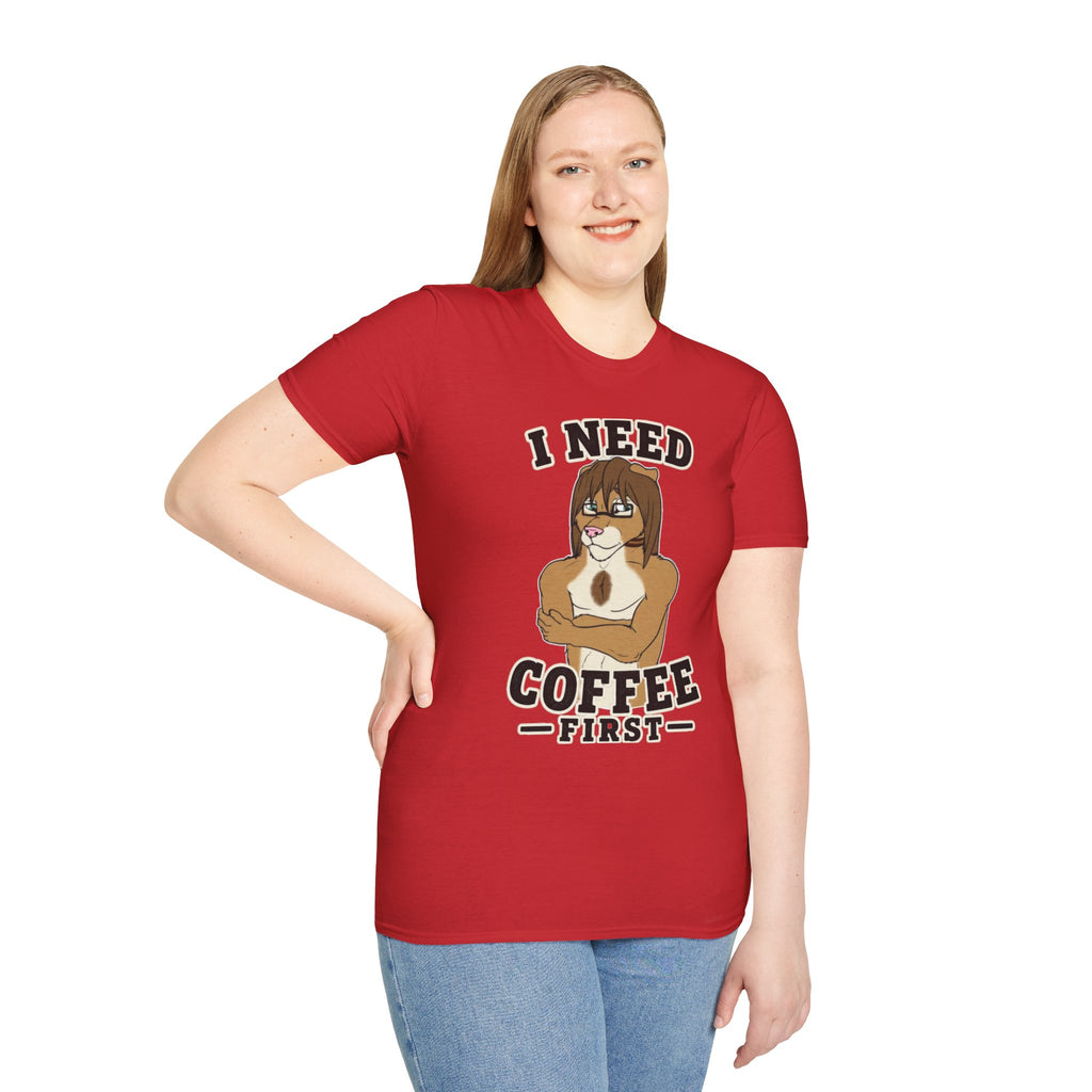 I Need Coffee First Lion Coffee Lover T-Shirt | Funny Furry Graphic