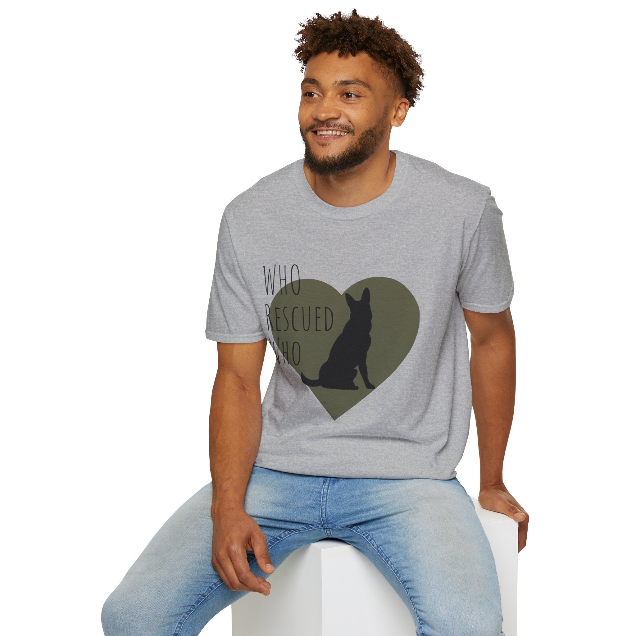 Rescue Dog Heart T-Shirt — "Who Rescued Who" Adoption Tee