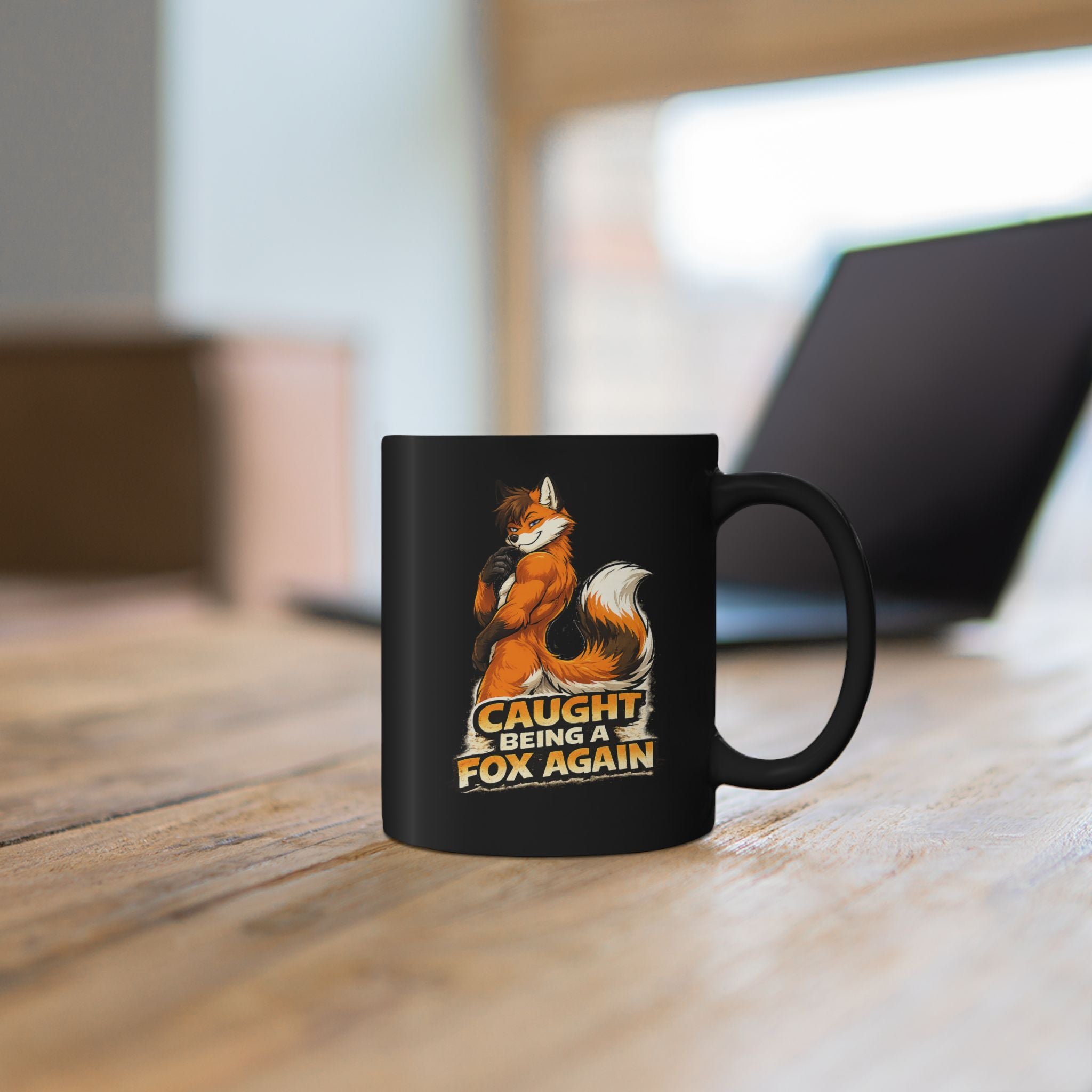 Caught Being a Fox Again mug | Black Ceramic Mug, Fox Illustration