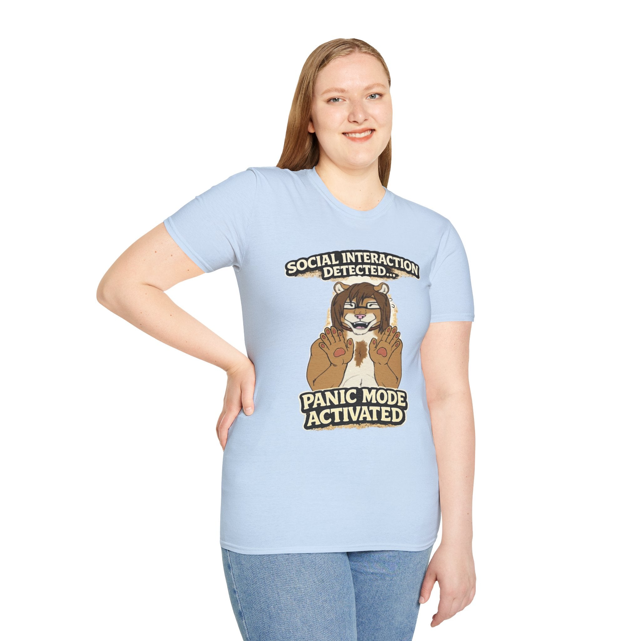 Panic Mode Activated T‑Shirt — "Social Interaction Detected" Funny Furry Graphic Tee