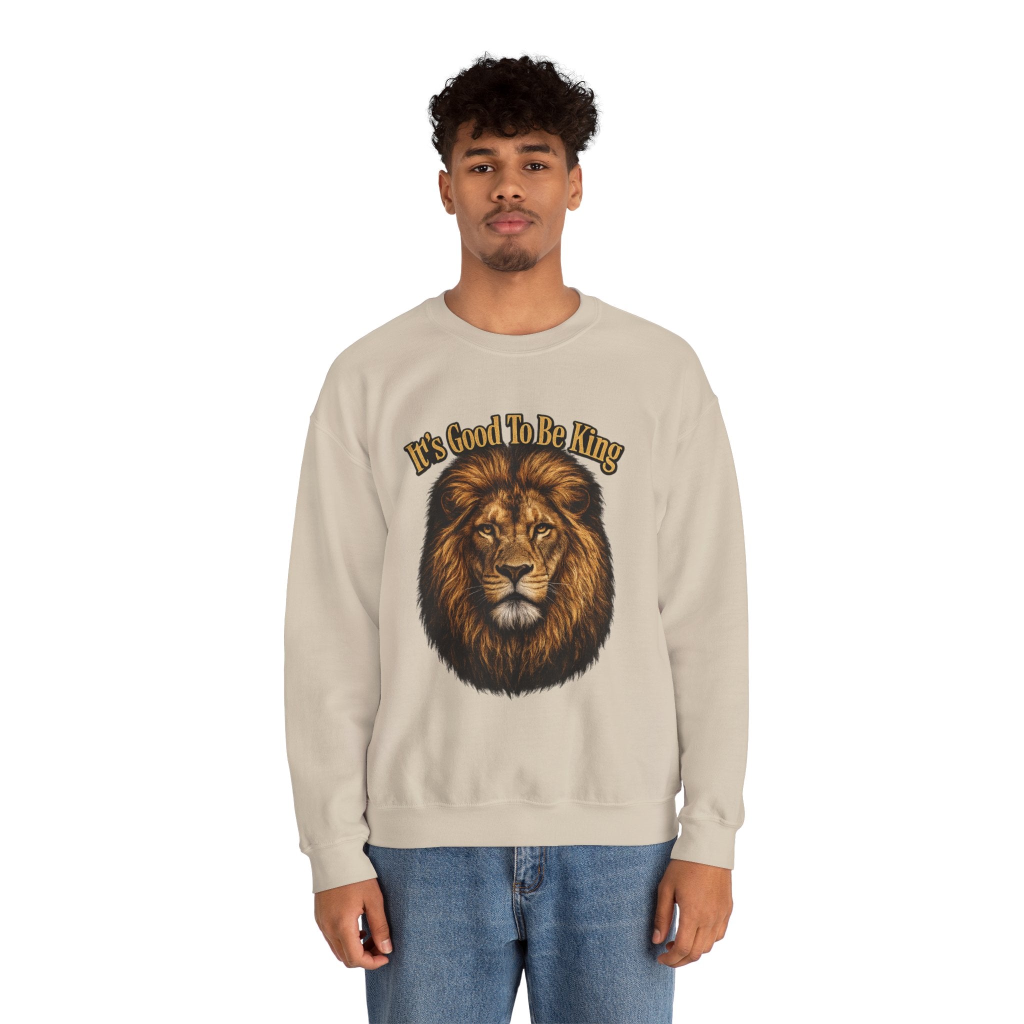 Lion Face Sweatshirt "It's Good to Be King" – Bold Graphic Crewneck