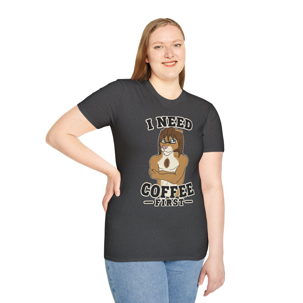 I Need Coffee First Lion Coffee Lover T-Shirt | Funny Furry Graphic