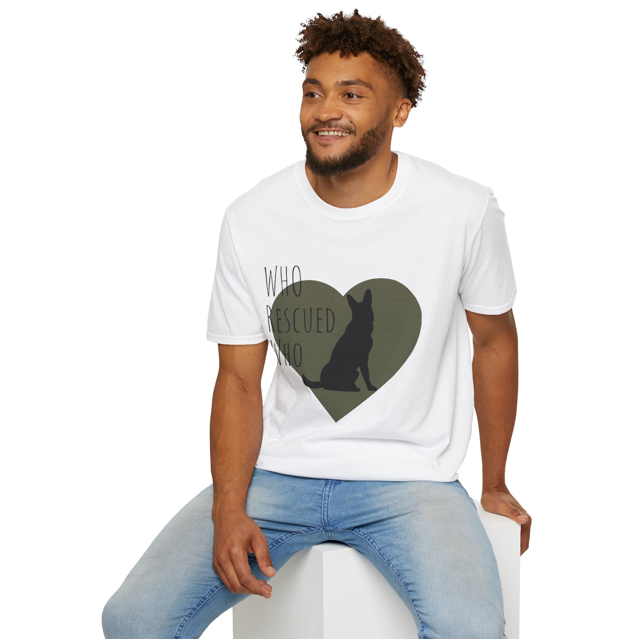 Rescue Dog Heart T-Shirt — "Who Rescued Who" Adoption Tee