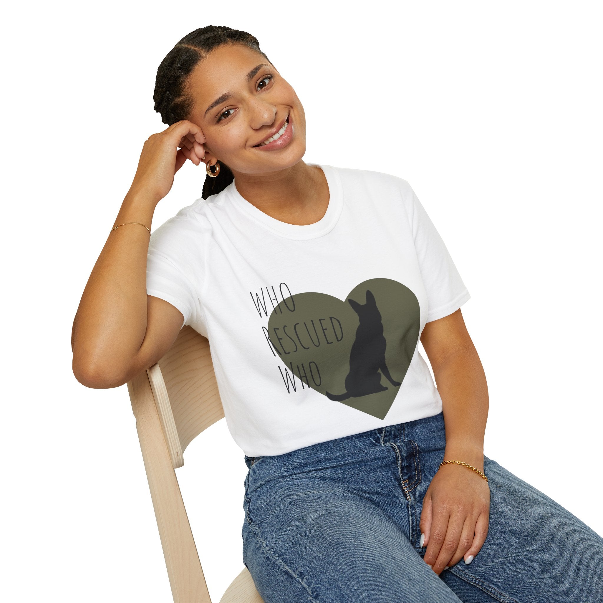 Rescue Dog Heart T-Shirt — "Who Rescued Who" Adoption Tee