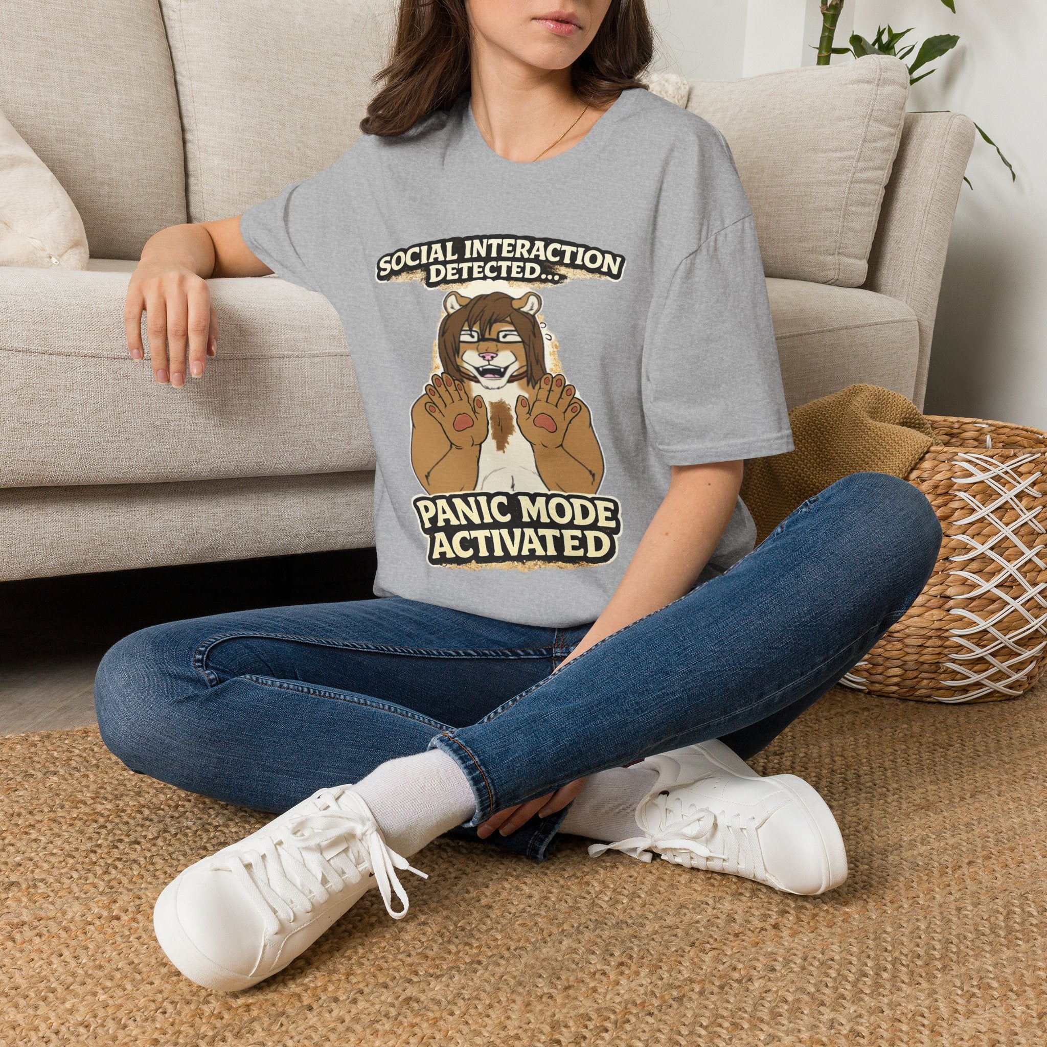 Panic Mode Activated T‑Shirt — "Social Interaction Detected" Funny Furry Graphic Tee