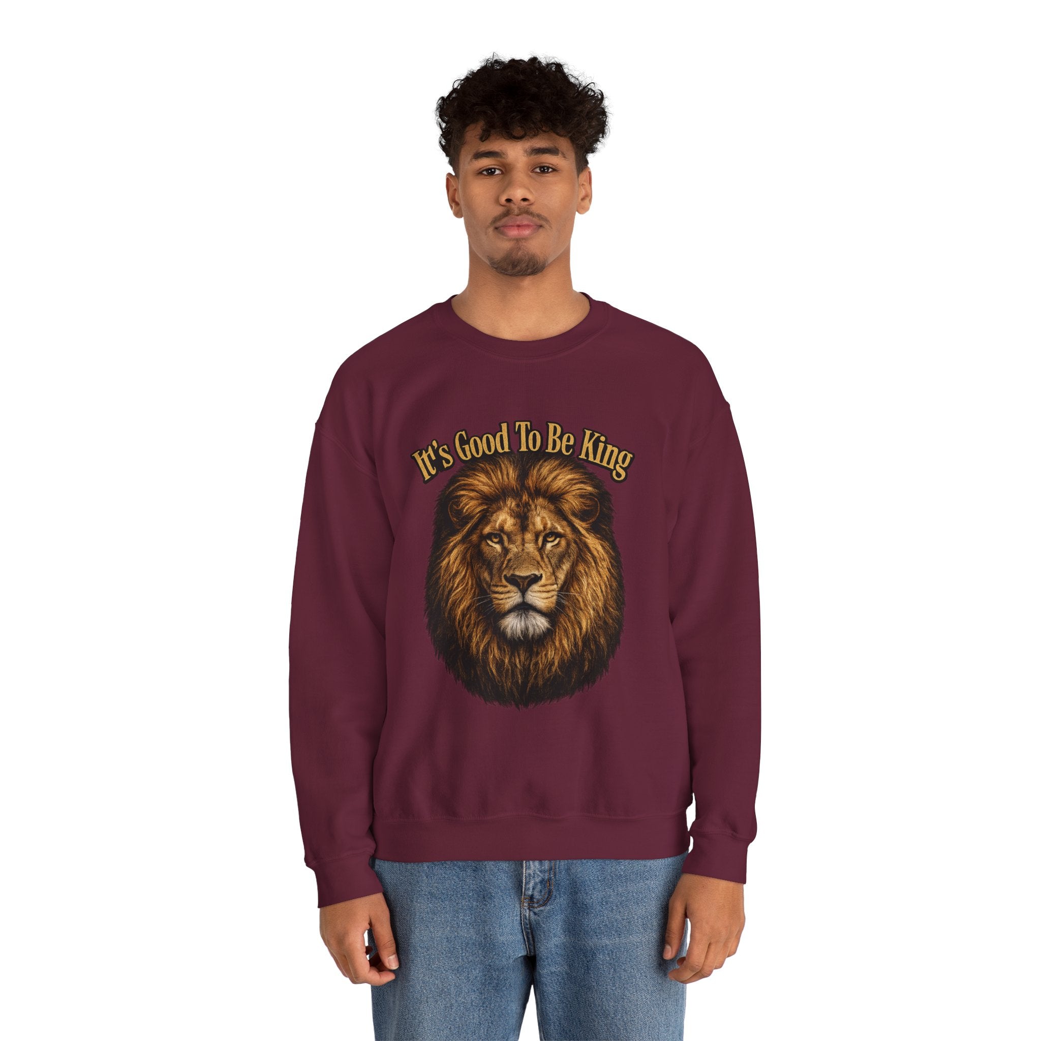 Lion Face Sweatshirt "It's Good to Be King" – Bold Graphic Crewneck
