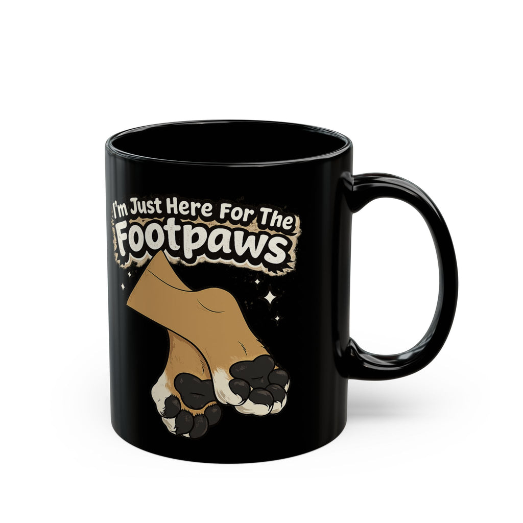 Im Just Here For The Footpaws Mug | Black Ceramic Paw Print Coffee Cup
