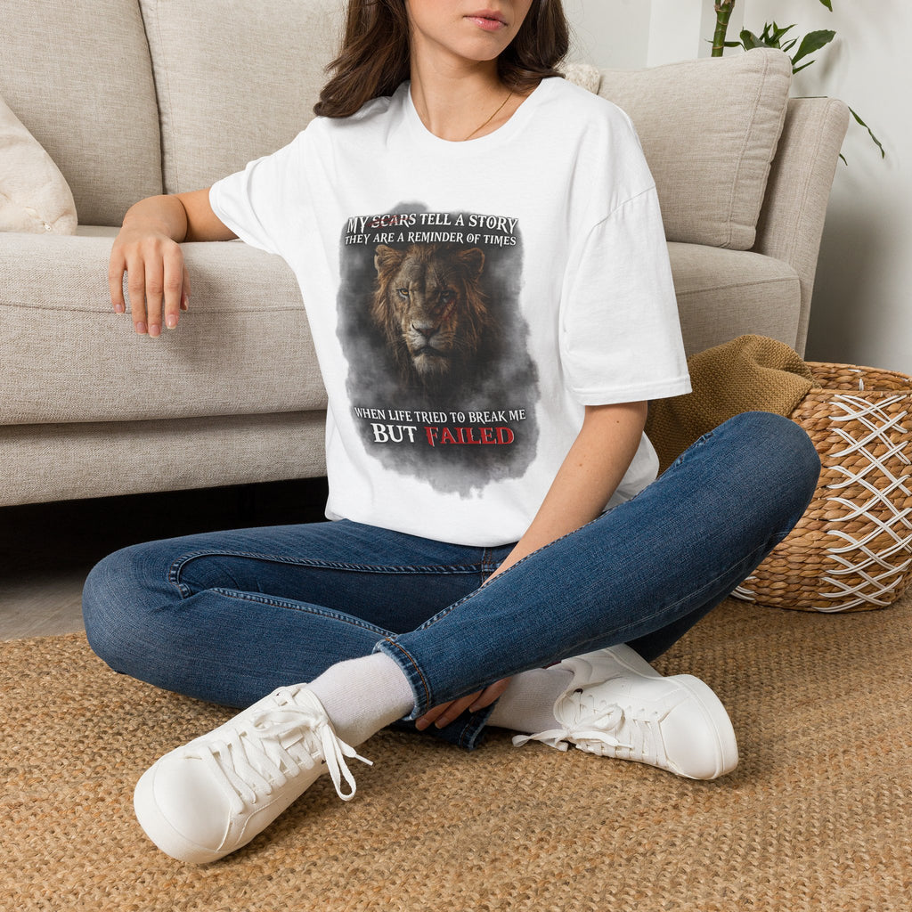 Lion Graphic T‑Shirt — "My Scars Tell A Story" Inspirational Tee