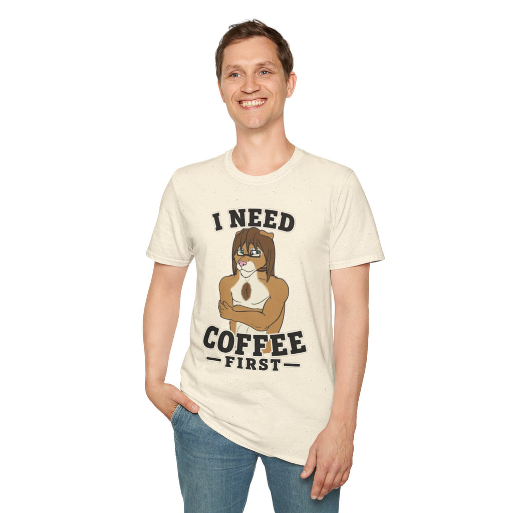 I Need Coffee First Lion Coffee Lover T-Shirt | Funny Furry Graphic