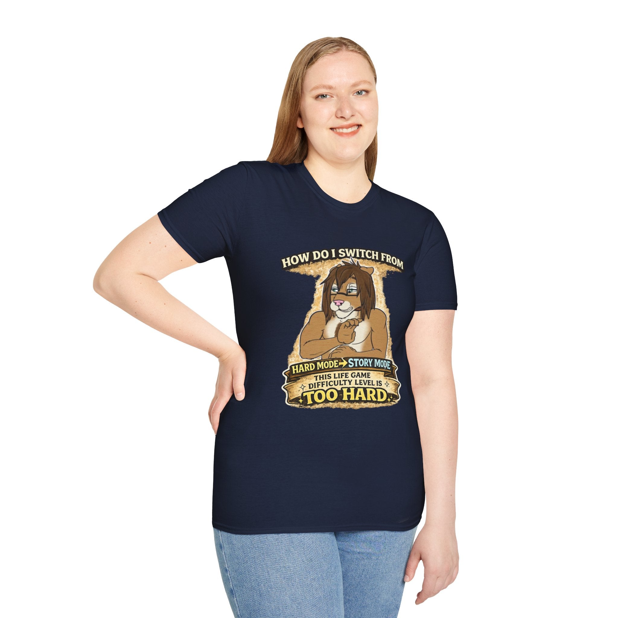 Gamer Lion T-Shirt — "How Do I Switch From Hard Mode" Funny Gaming Tee