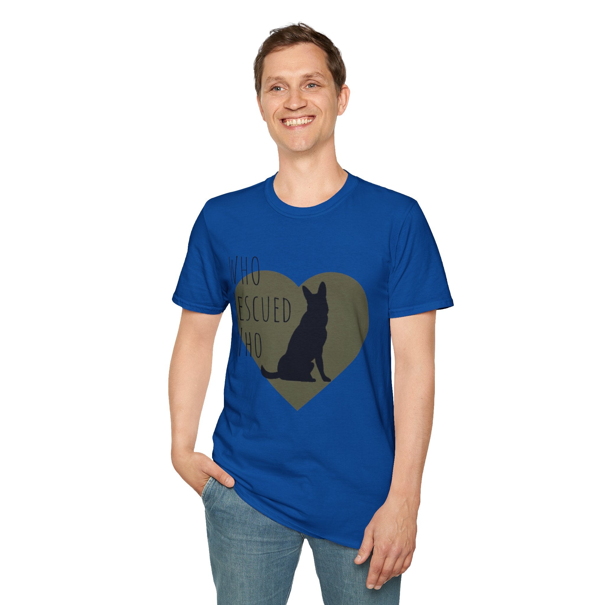 Rescue Dog Heart T-Shirt — "Who Rescued Who" Adoption Tee