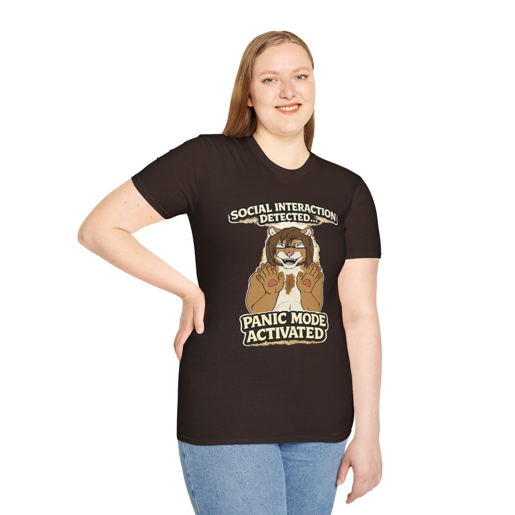 Panic Mode Activated T‑Shirt — "Social Interaction Detected" Funny Furry Graphic Tee