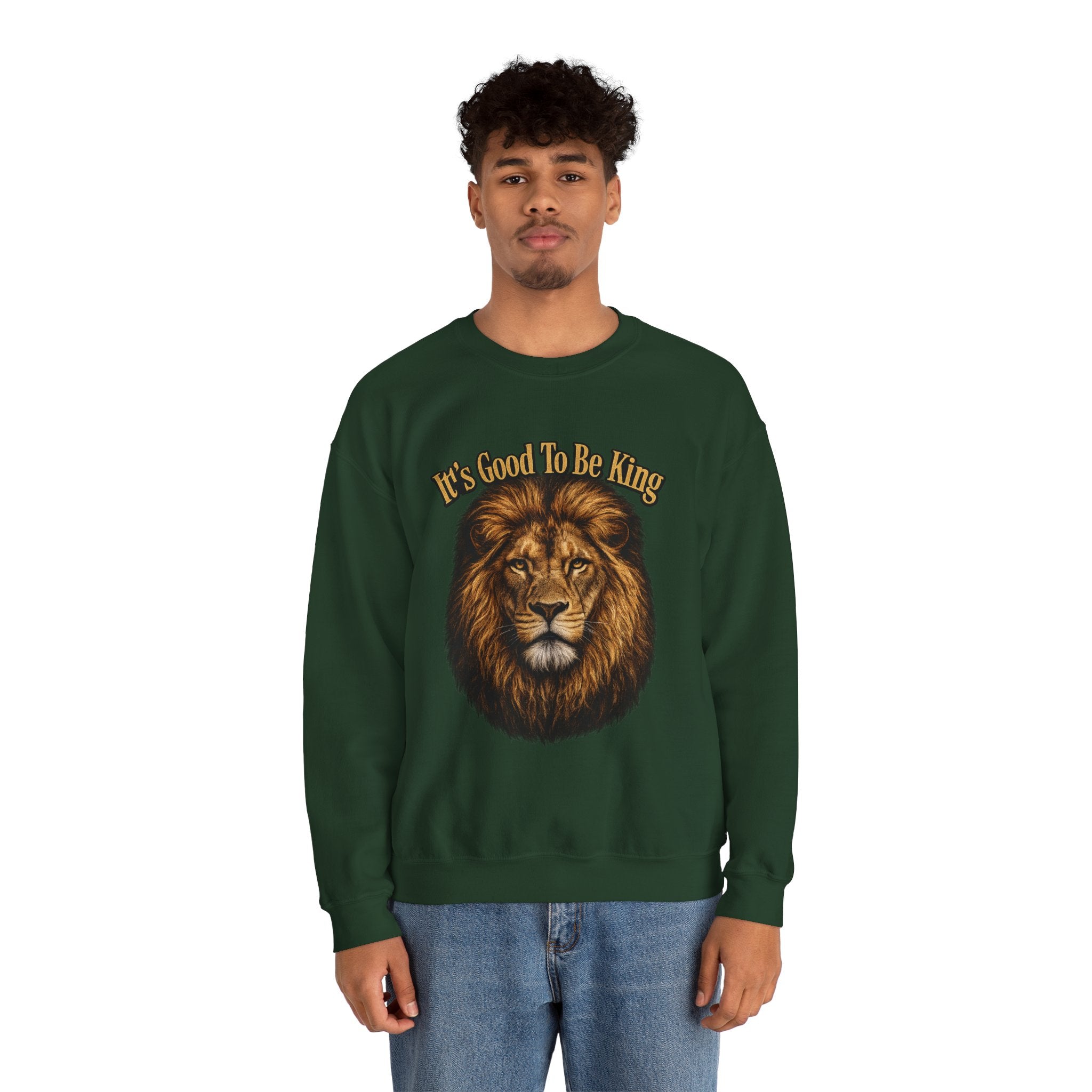 Lion Face Sweatshirt "It's Good to Be King" – Bold Graphic Crewneck