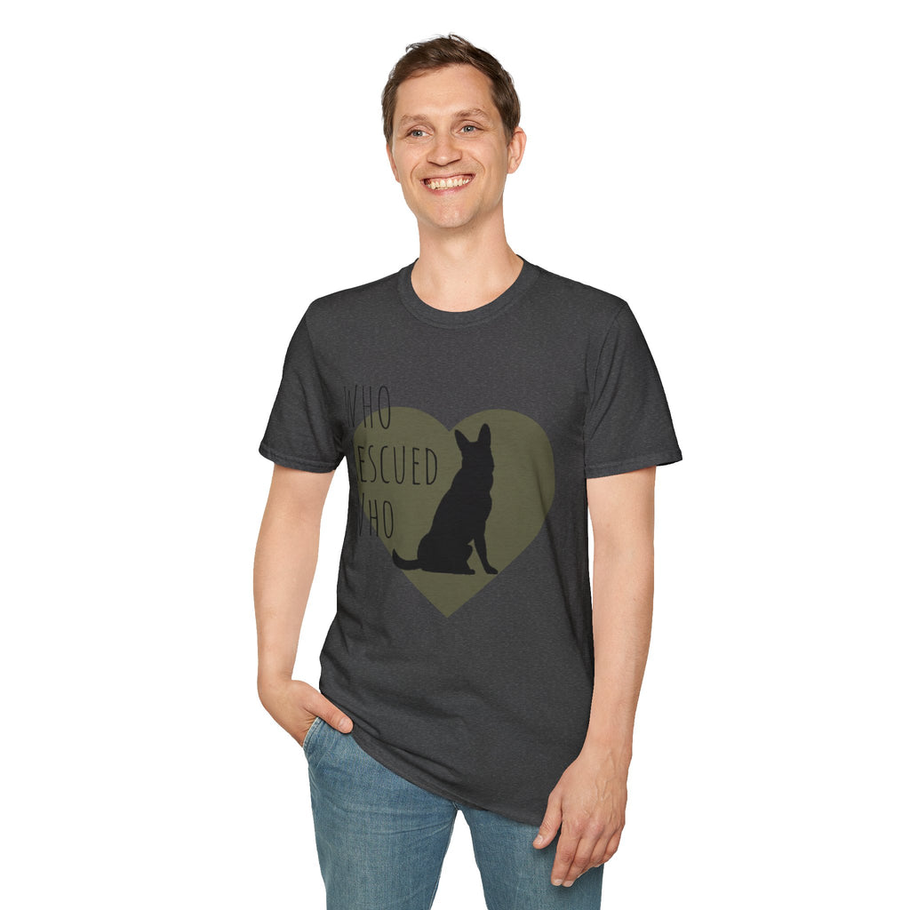 Rescue Dog Heart T-Shirt — "Who Rescued Who" Adoption Tee