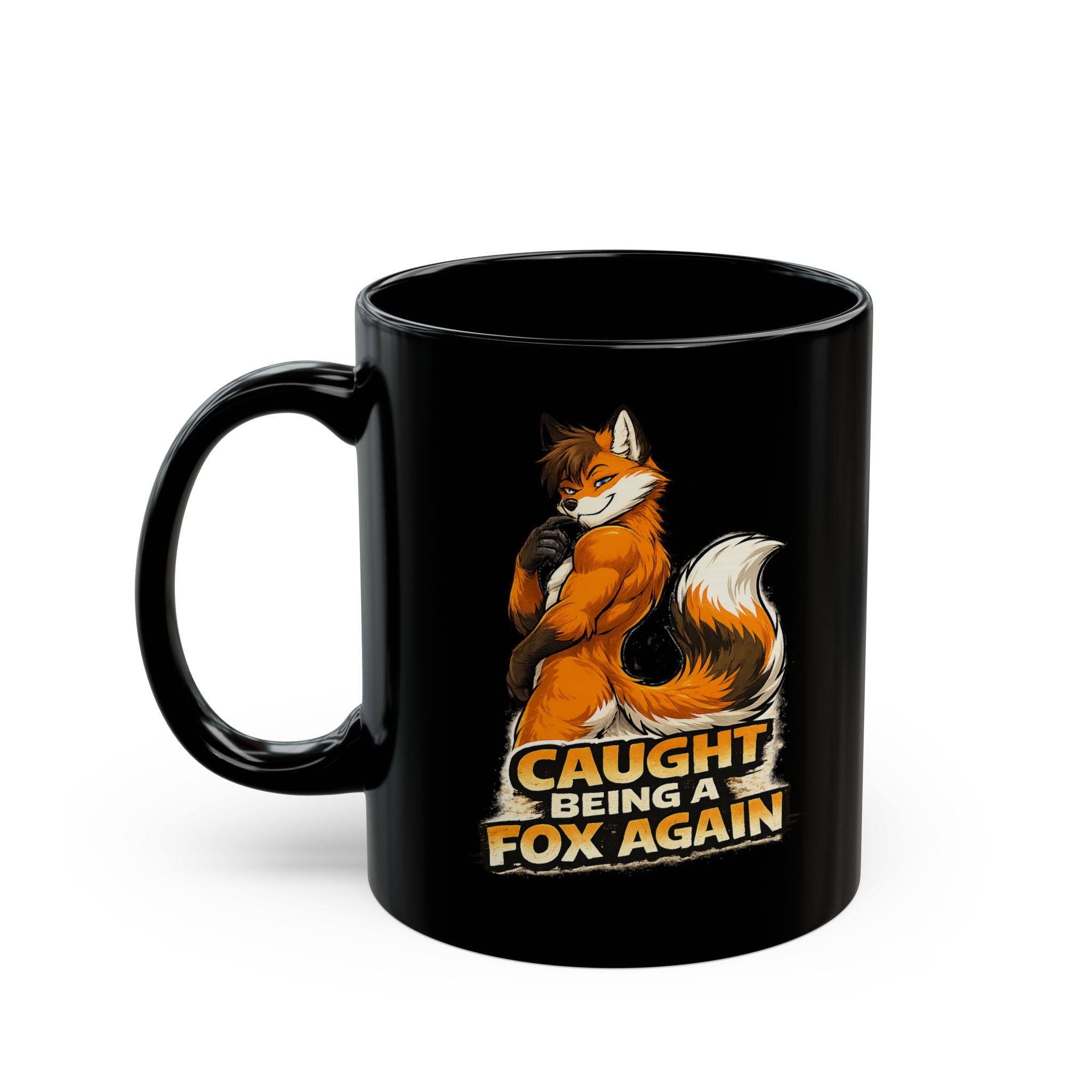 Caught Being a Fox Again mug | Black Ceramic Mug, Fox Illustration