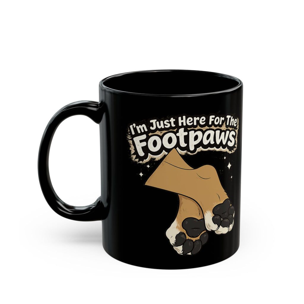 Im Just Here For The Footpaws Mug | Black Ceramic Paw Print Coffee Cup