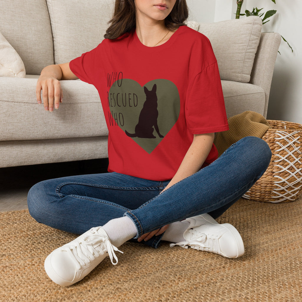 Rescue Dog Heart T-Shirt — "Who Rescued Who" Adoption Tee