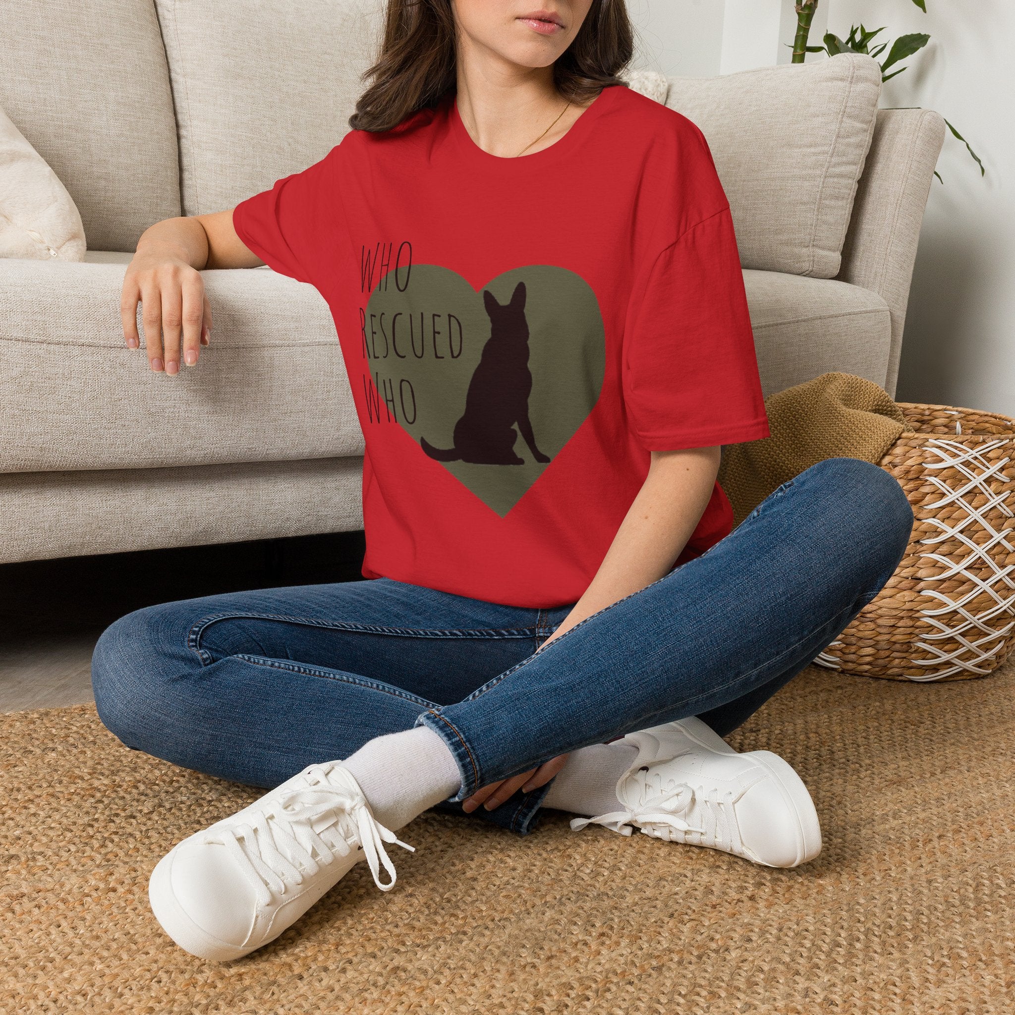 Rescue Dog Heart T-Shirt — "Who Rescued Who" Adoption Tee
