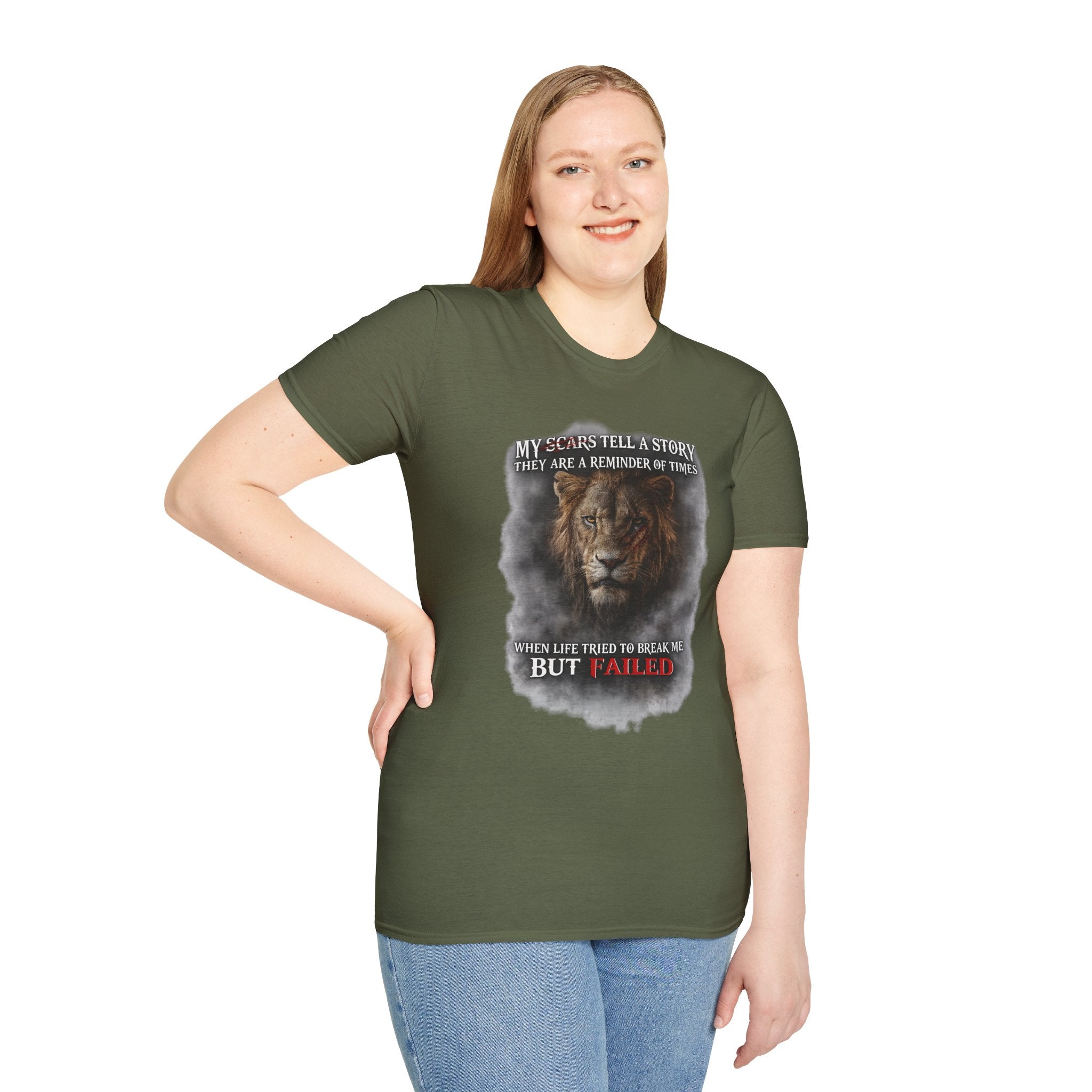 Lion Graphic T‑Shirt — "My Scars Tell A Story" Inspirational Tee