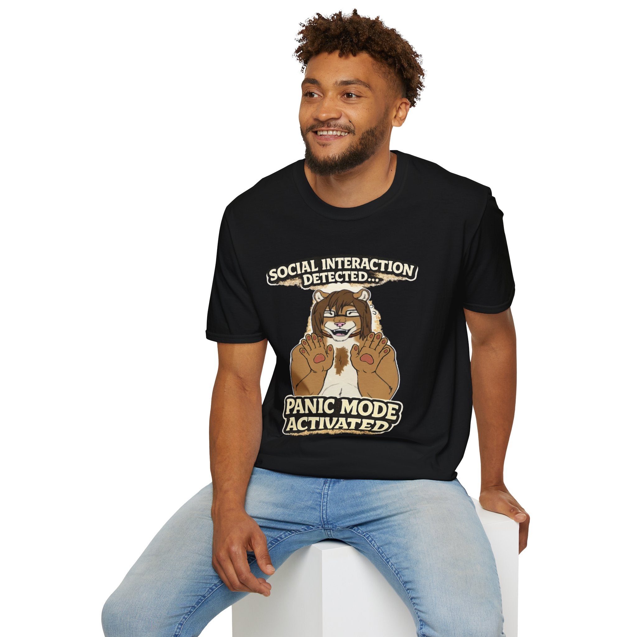 Panic Mode Activated T‑Shirt — "Social Interaction Detected" Funny Furry Graphic Tee
