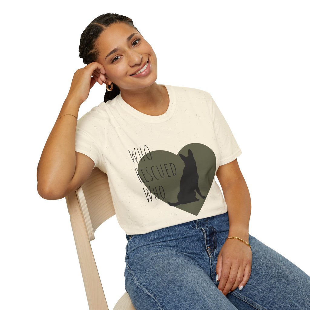 Rescue Dog Heart T-Shirt — "Who Rescued Who" Adoption Tee