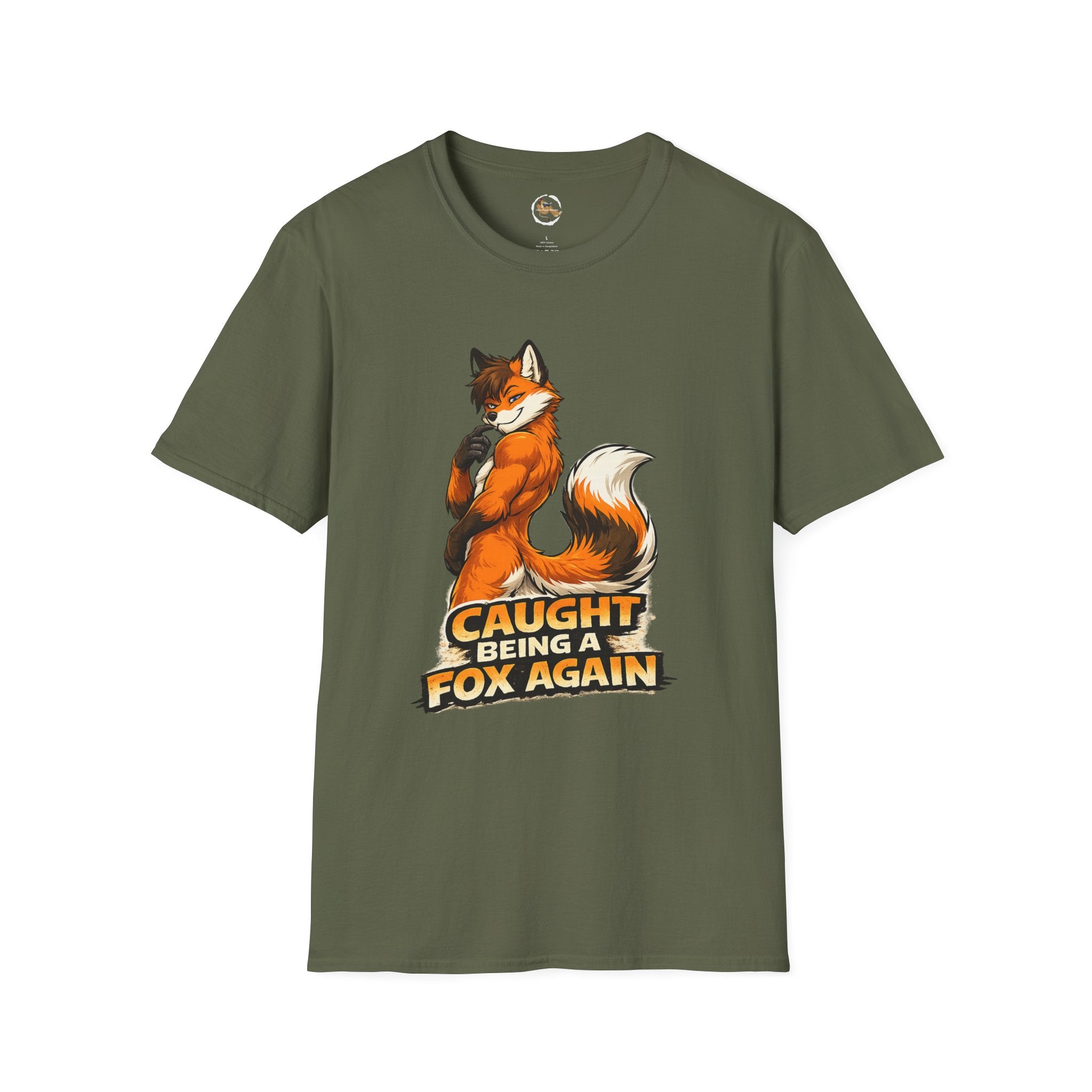 Caught Being a Fox Again T-Shirt | Cute Fox Illustration, Humorous Text