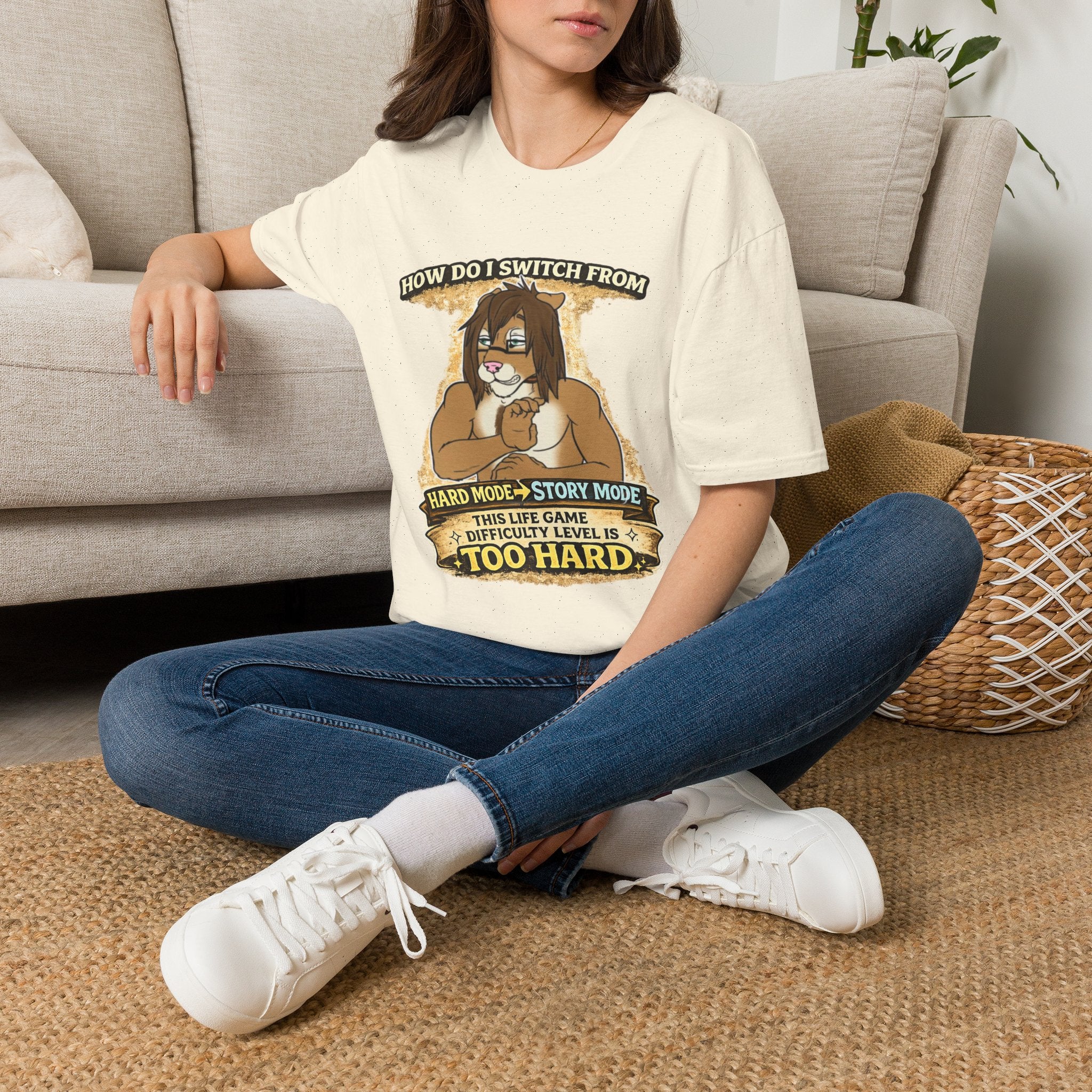 Gamer Lion T-Shirt — "How Do I Switch From Hard Mode" Funny Gaming Tee
