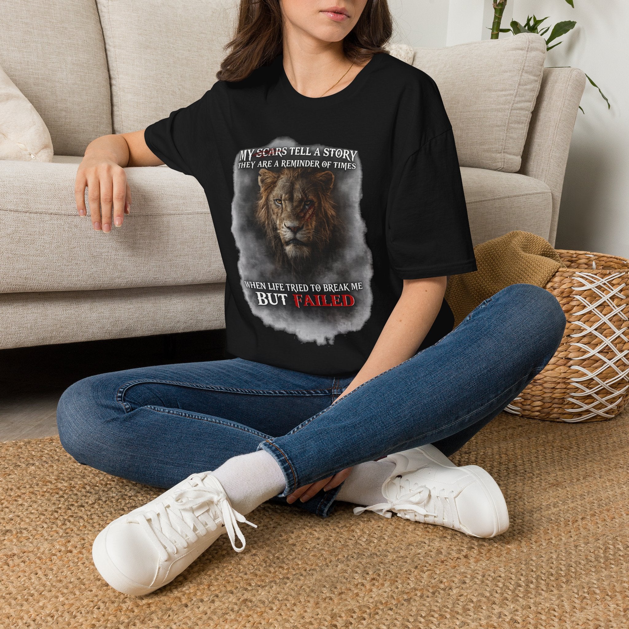 Lion Graphic T‑Shirt — "My Scars Tell A Story" Inspirational Tee