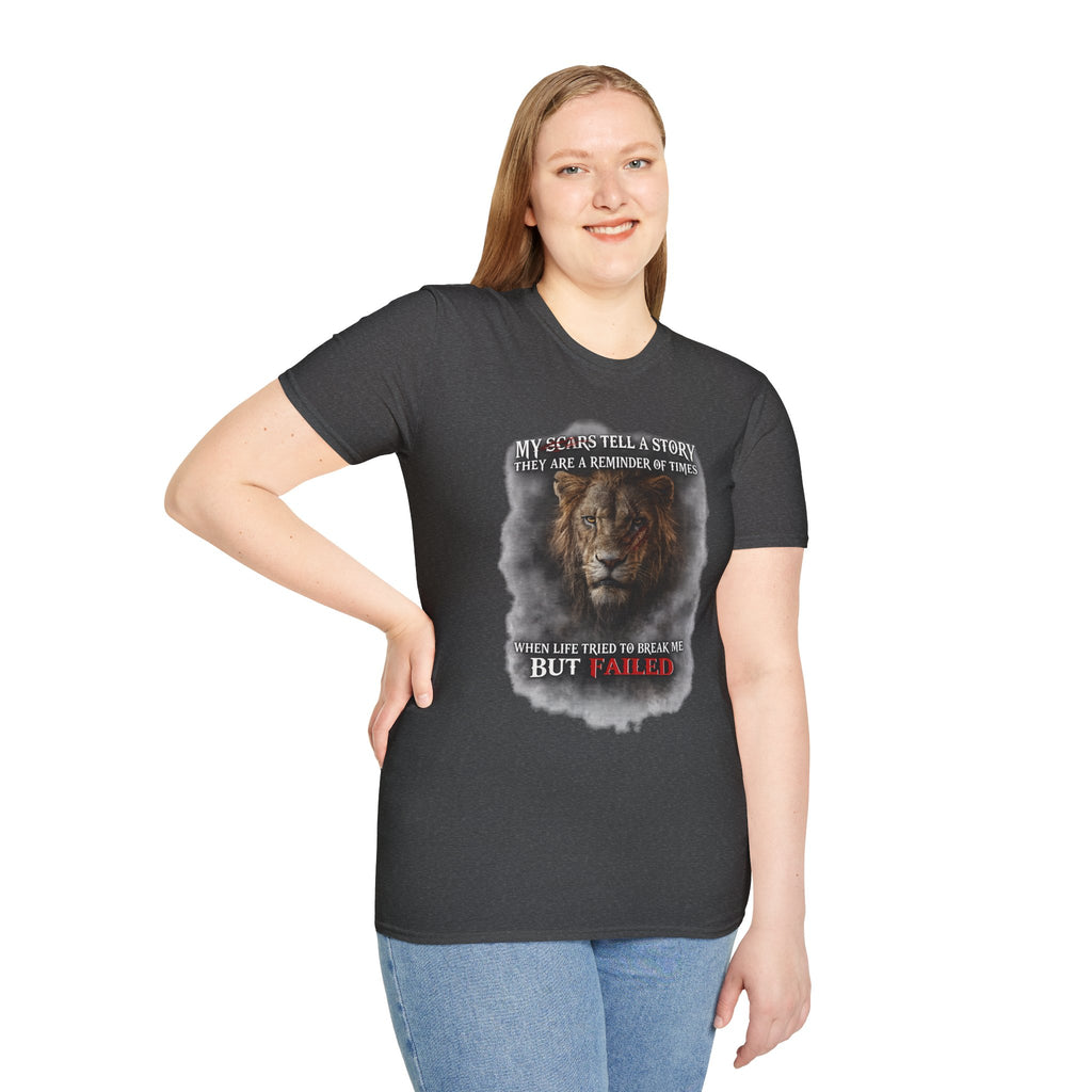 Lion Graphic T‑Shirt — "My Scars Tell A Story" Inspirational Tee