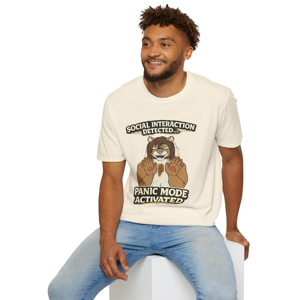 Panic Mode Activated T‑Shirt — "Social Interaction Detected" Funny Furry Graphic Tee