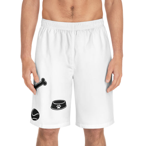 Dog Toy Pattern Mens Board Shorts | tennis ball bone food bowl