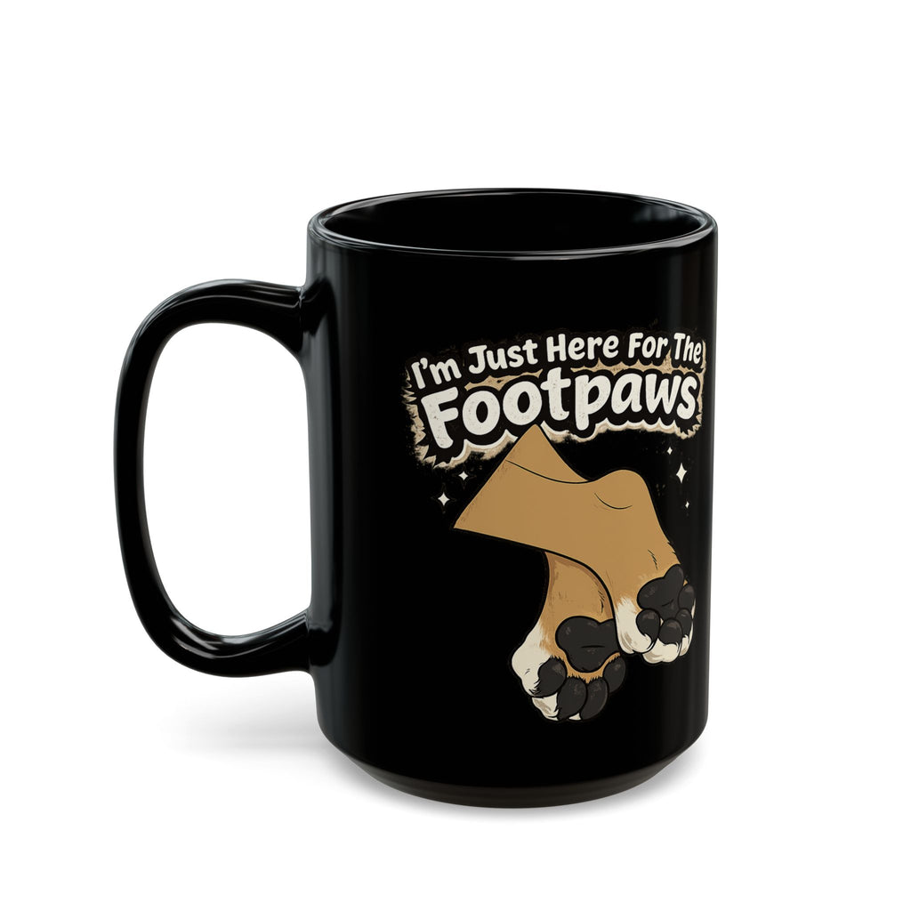 Im Just Here For The Footpaws Mug | Black Ceramic Paw Print Coffee Cup
