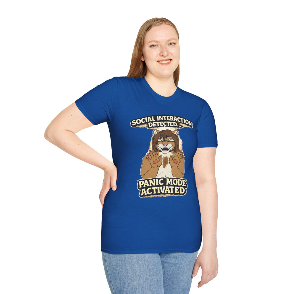 Panic Mode Activated T‑Shirt — "Social Interaction Detected" Funny Furry Graphic Tee