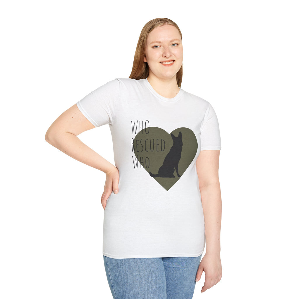 Rescue Dog Heart T-Shirt — "Who Rescued Who" Adoption Tee