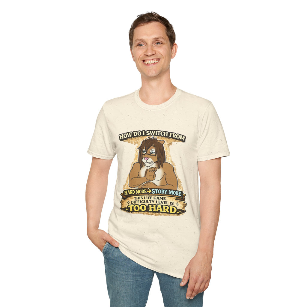 Gamer Lion T-Shirt — "How Do I Switch From Hard Mode" Funny Gaming Tee
