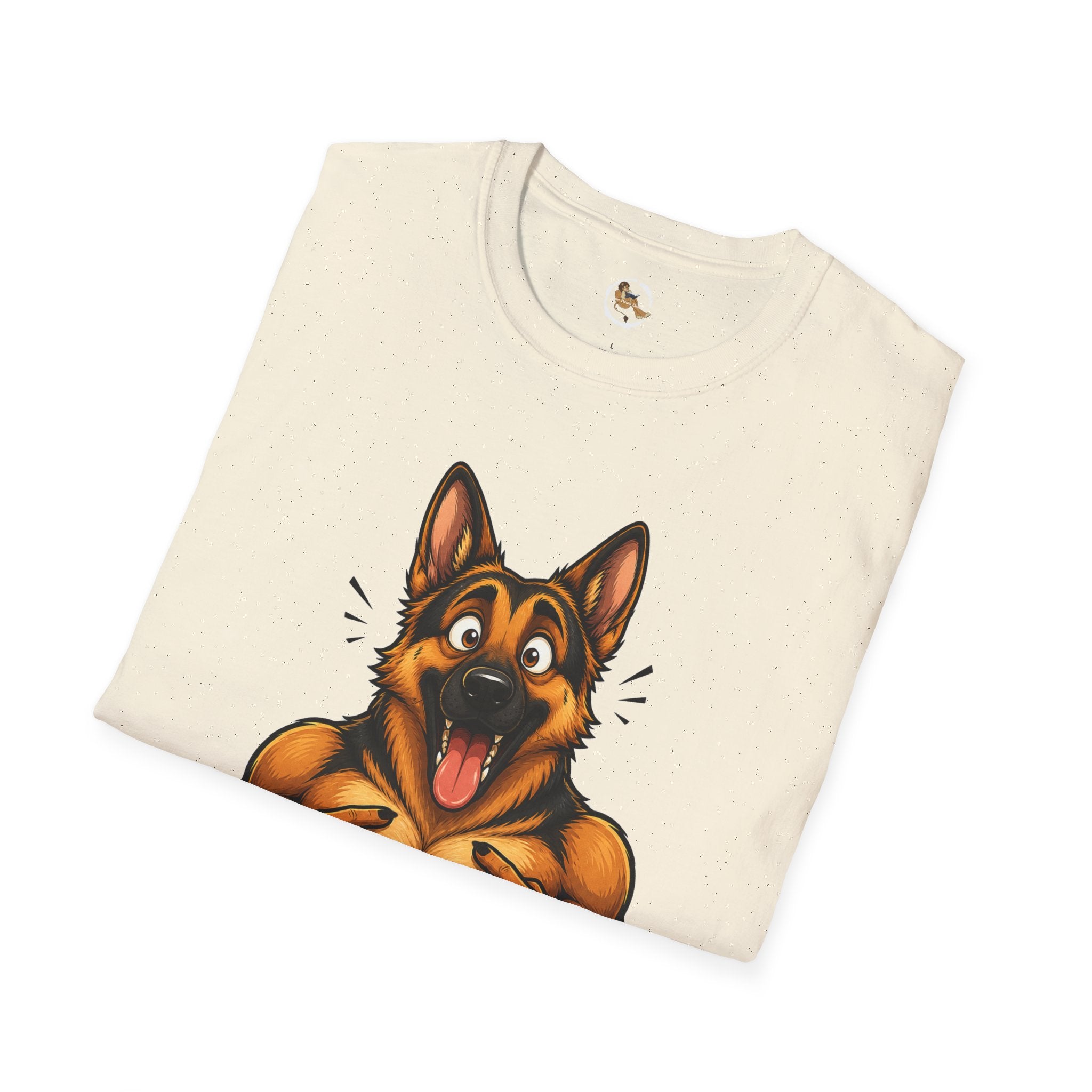 Whos a Good Boy? Furry German Shepherd T-Shirt | Surprised Pointing Dog Design