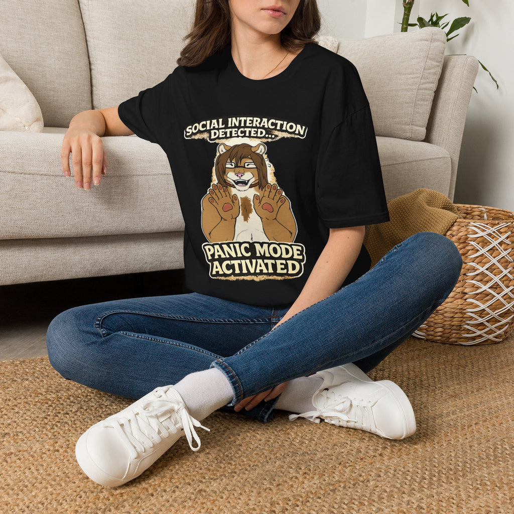 Panic Mode Activated T‑Shirt — "Social Interaction Detected" Funny Furry Graphic Tee