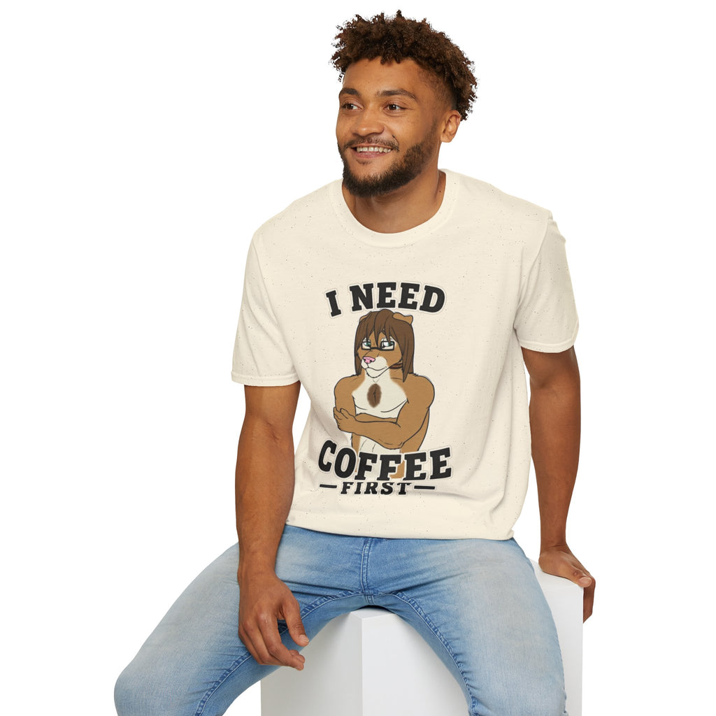 I Need Coffee First Lion Coffee Lover T-Shirt | Funny Furry Graphic