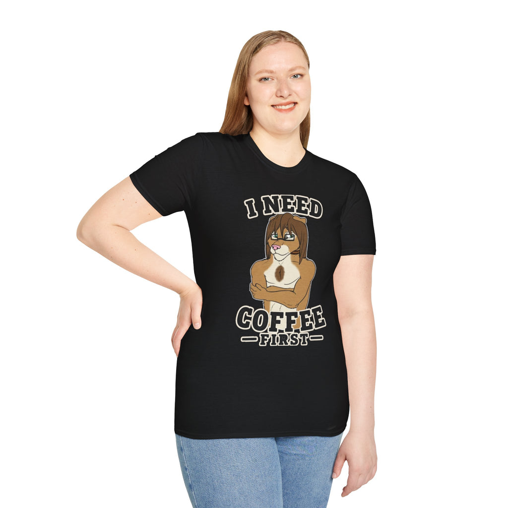 I Need Coffee First Lion Coffee Lover T-Shirt | Funny Furry Graphic
